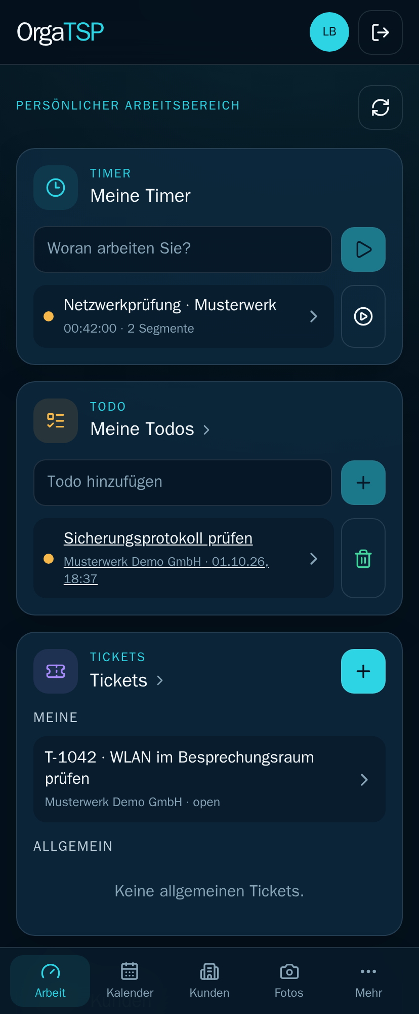 Mobiler OrgaTSP-Arbeitsplatz mit Timer, Todo und Ticket