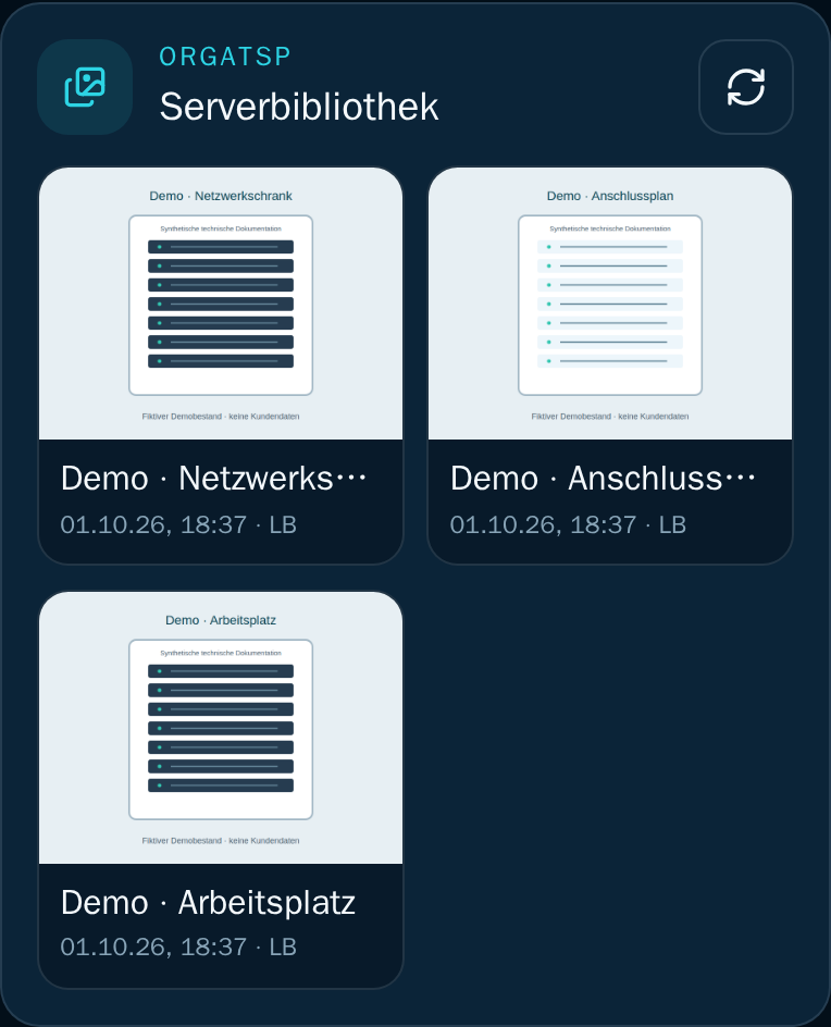 Mobile Kundenfotobibliothek mit drei synthetischen Technikmotiven